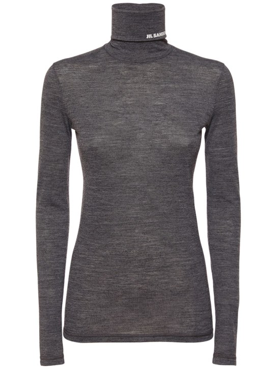 Jil Sander: Logo wool blend jersey turtleneck top - Dark Grey - women_0 | Luisa Via Roma