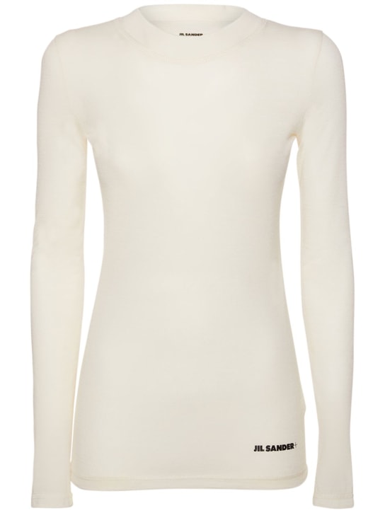 Jil Sander: Logo wool blend jersey top - Natural - women_0 | Luisa Via Roma