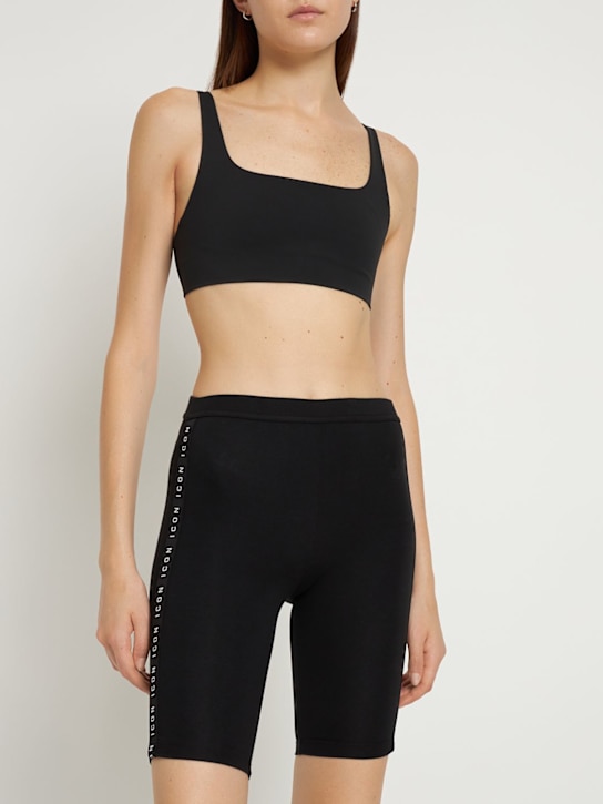 Dsquared2: Logo tape cotton stretch cycling shorts - Black - women_1 | Luisa Via Roma