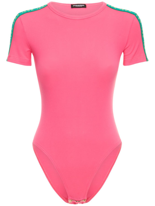 Dsquared2: Body en coton stretch avec bande logo - Fuchsia - women_0 | Luisa Via Roma
