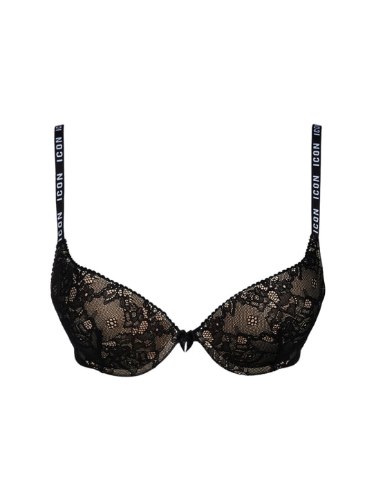 Dsquared2: Logo边带蕾丝聚拢文胸 - 黑色 - women_0 | Luisa Via Roma