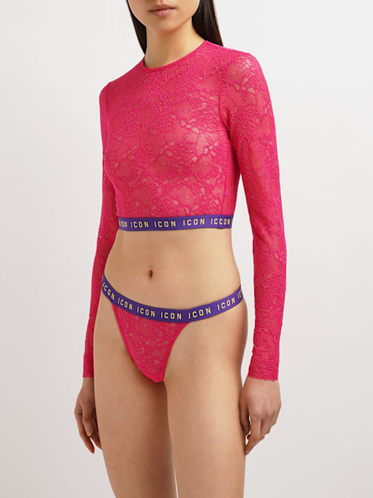 Dsquared2: String en dentelle avec bande logo - Fuchsia - women_1 | Luisa Via Roma
