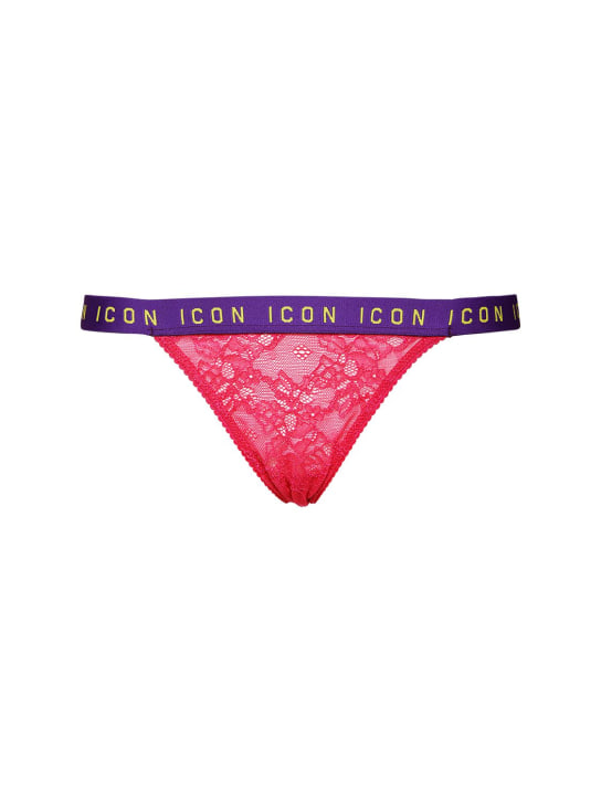 Dsquared2: String en dentelle avec bande logo - Fuchsia - women_0 | Luisa Via Roma