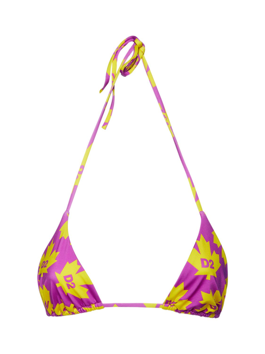 Dsquared2: Haut de bikini triangle avec logo - Fuchsia/Jaune - women_0 | Luisa Via Roma