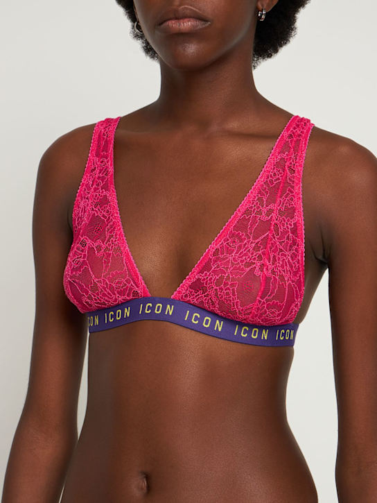 Dsquared2: Triangle lace bra w/ logo band - Fuchsia - women_1 | Luisa Via Roma