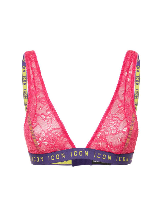 Dsquared2: Triangle lace bra w/ logo band - Fuchsia - women_0 | Luisa Via Roma