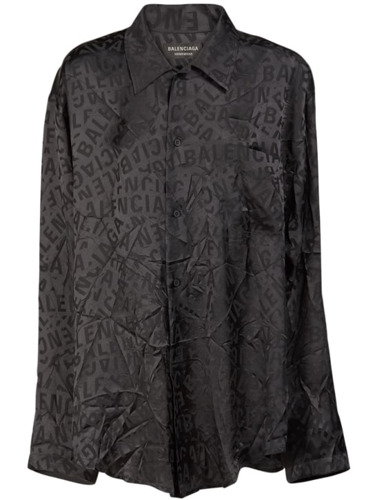 Balenciaga: Minimal jacquard silk shirt - Siyah - women_0 | Luisa Via Roma