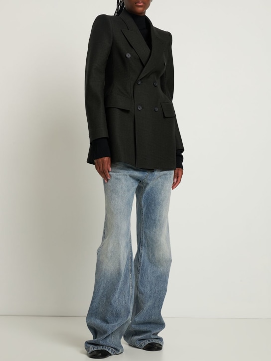 Balenciaga: 双排扣羊毛西服夹克 - 卡其色/黑色 - women_1 | Luisa Via Roma