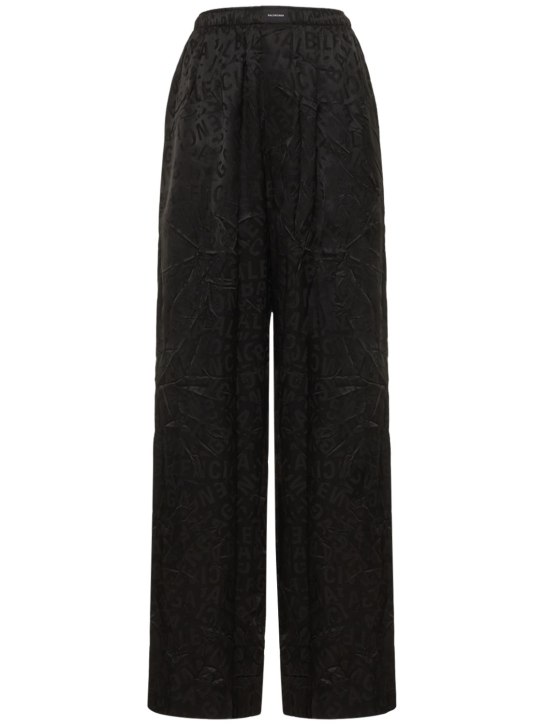 Balenciaga: Pantaloni in seta jacquard con logo - Nero - women_0 | Luisa Via Roma