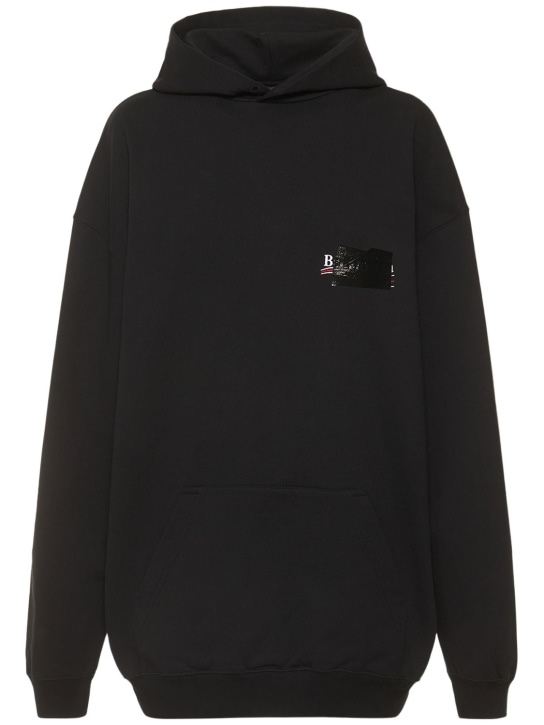 Balenciaga: Medium fit cotton sweatshirt - Siyah/Beyaz - women_0 | Luisa Via Roma