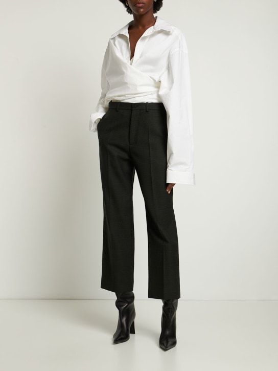 Balenciaga: Pantaloni cropped in lana - Khaki/Nero - women_1 | Luisa Via Roma
