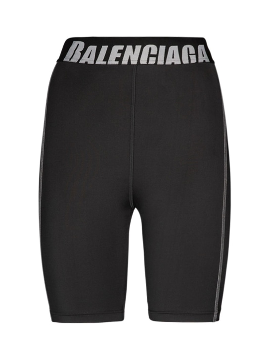 Balenciaga: 弹力纤维骑行短裤 - 黑色/灰色 - women_0 | Luisa Via Roma