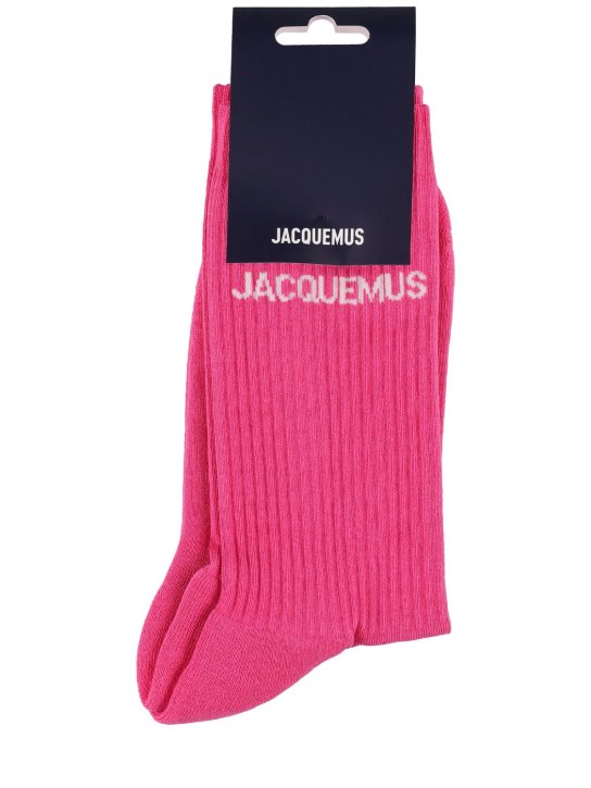 Jacquemus: Chaussettes en maille à logo Les Chaussettes - Rose Foncé - women_0 | Luisa Via Roma