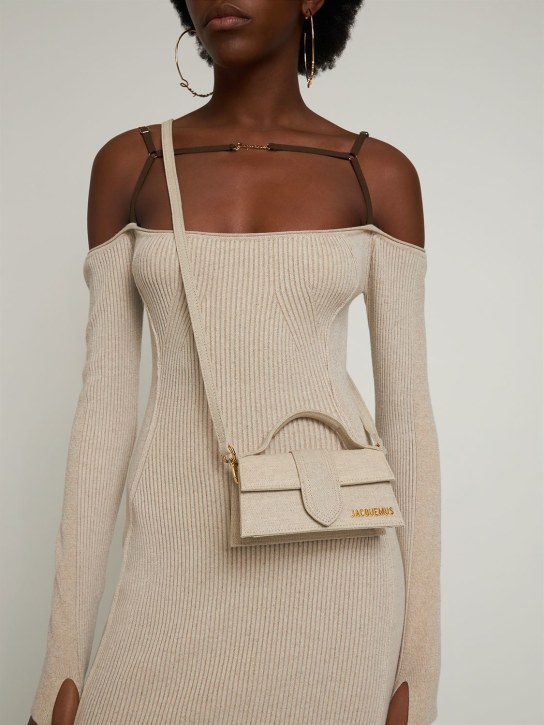 Jacquemus: Le Bambino cotton & linen top handle bag - Light Greige - women_1 | Luisa Via Roma