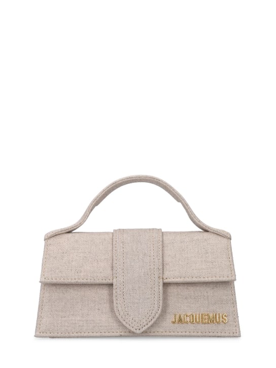 Jacquemus: Le Bambino cotton & linen top handle bag - Light Greige - women_0 | Luisa Via Roma