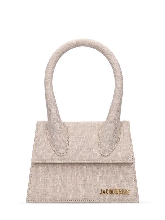 Jacquemus: Le Chiquito Moyen cotton & linen bag - Light Greige - women_0 | Luisa Via Roma
