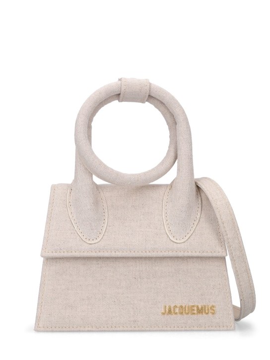 Jacquemus: Le Chiquito Noeud cotton & linen bag - Light Greige - women_0 | Luisa Via Roma
