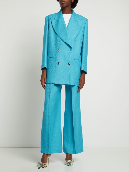 Giuseppe Di Morabito: 纹理羊毛大廓型西服夹克 - 蓝色 - women_1 | Luisa Via Roma