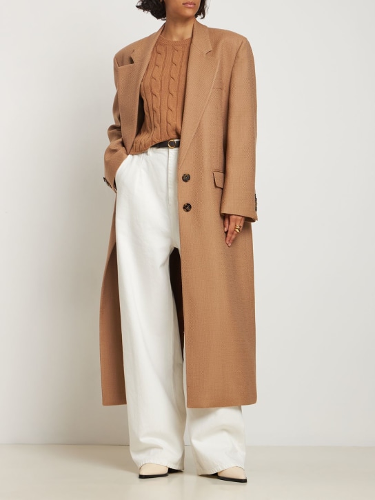 Giuseppe Di Morabito: Textured wool long coat - Brown - women_1 | Luisa Via Roma