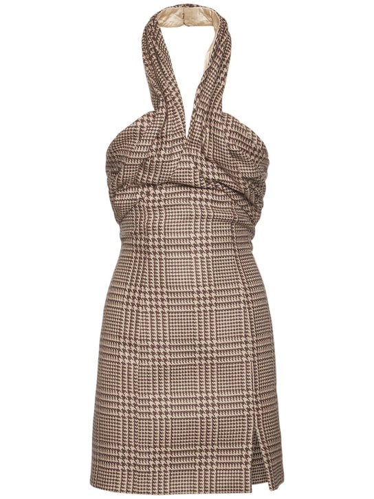 Giuseppe Di Morabito: Prince of Wales wool halter neck dress - Brown/Multi - women_0 | Luisa Via Roma