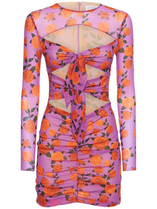 Giuseppe Di Morabito: Printed silk georgette mini dress - Purple/Multi - women_0 | Luisa Via Roma