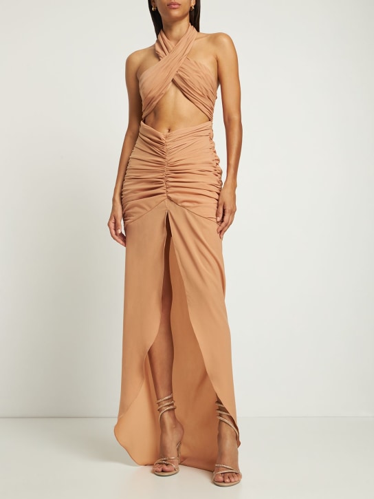 Giuseppe Di Morabito: 双绉镂空长款连衣裙 - 米黄色 - women_1 | Luisa Via Roma