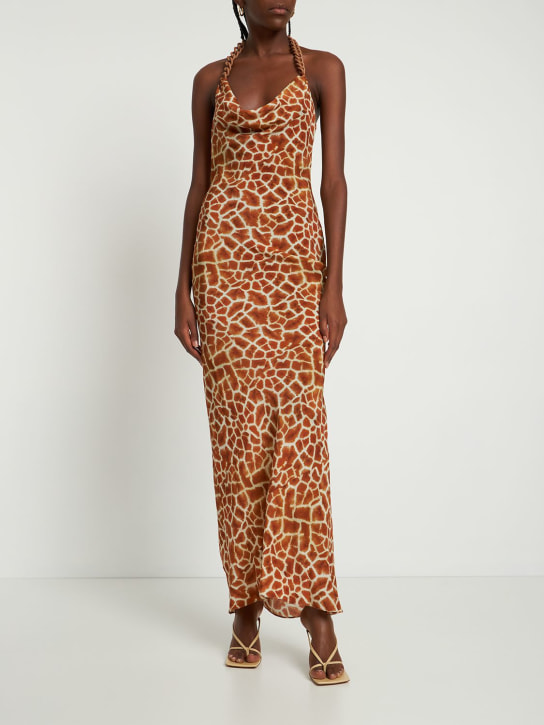 Giuseppe Di Morabito: 印花真丝双绉长款连衣裙 - 棕色/多色 - women_1 | Luisa Via Roma