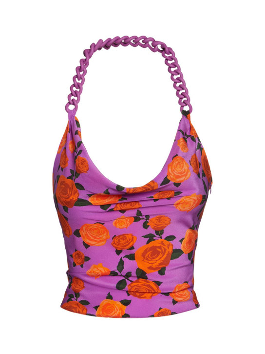 Giuseppe Di Morabito: BEDRUCKTES OBERTEIL AUS SEIDENEM CREPE DE CHINE - Lila/Bunt - women_0 | Luisa Via Roma