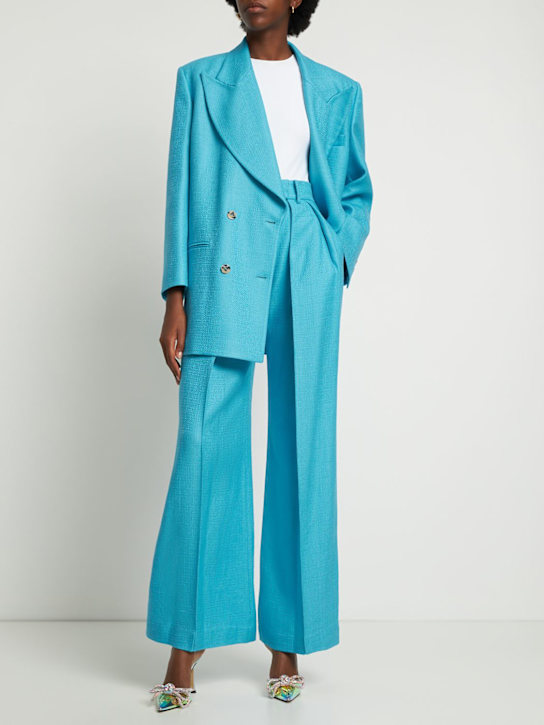 Giuseppe Di Morabito: Pantaloni larghi in lana texturizzata - Blu - women_1 | Luisa Via Roma