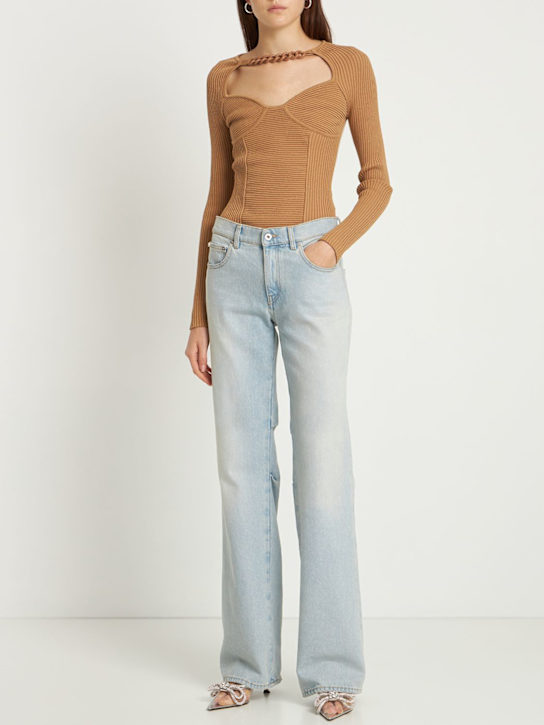 Giuseppe Di Morabito: 链条细节罗纹粘胶纤维上衣 - 米黄色 - women_1 | Luisa Via Roma