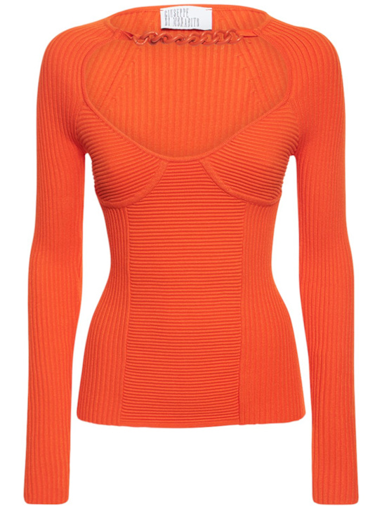 Giuseppe Di Morabito: 链条细节罗纹粘胶纤维上衣 - 橙色 - women_0 | Luisa Via Roma