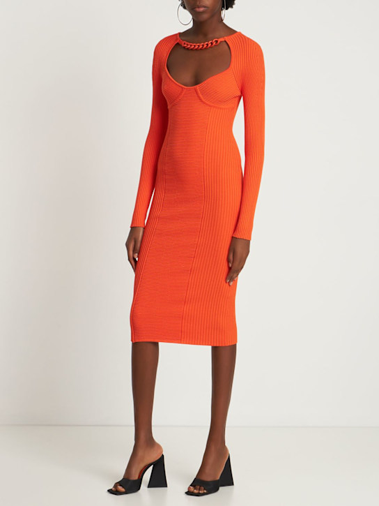 Giuseppe Di Morabito: Robe midi en viscose côtelée avec détail chaînette - Orange - women_1 | Luisa Via Roma