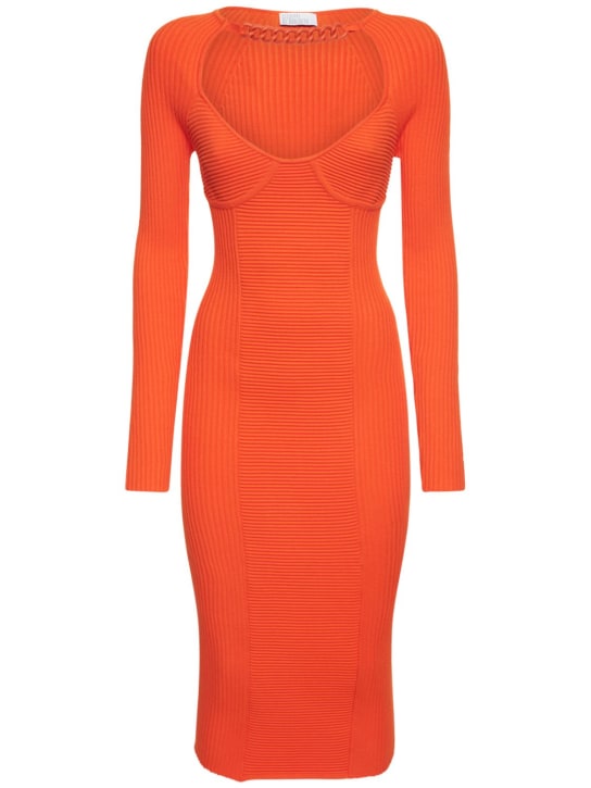 Giuseppe Di Morabito: Robe midi en viscose côtelée avec détail chaînette - Orange - women_0 | Luisa Via Roma