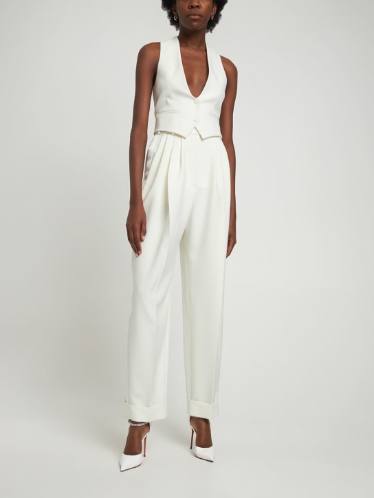 Alexandre Vauthier: High waist cady straight pants - Off-White - women_1 | Luisa Via Roma