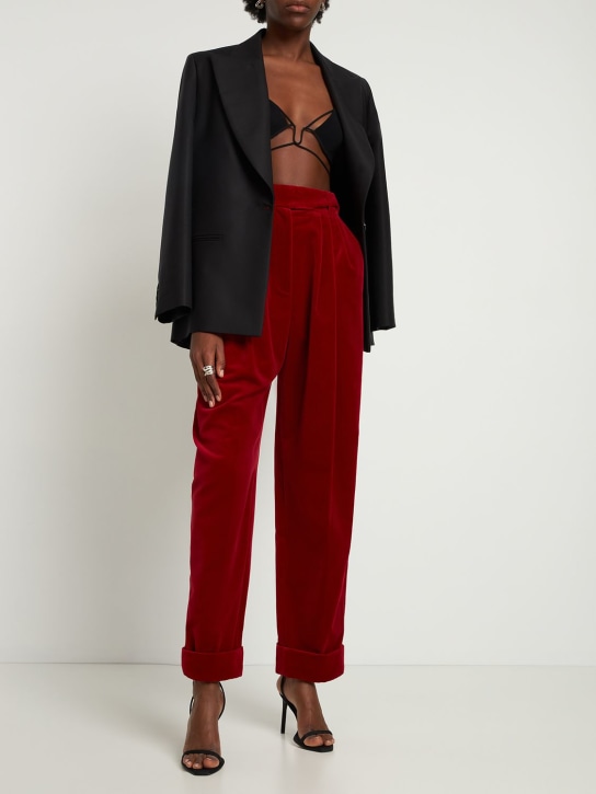 Alexandre Vauthier: 高腰天鹅绒直筒裤 - 红色 - women_1 | Luisa Via Roma