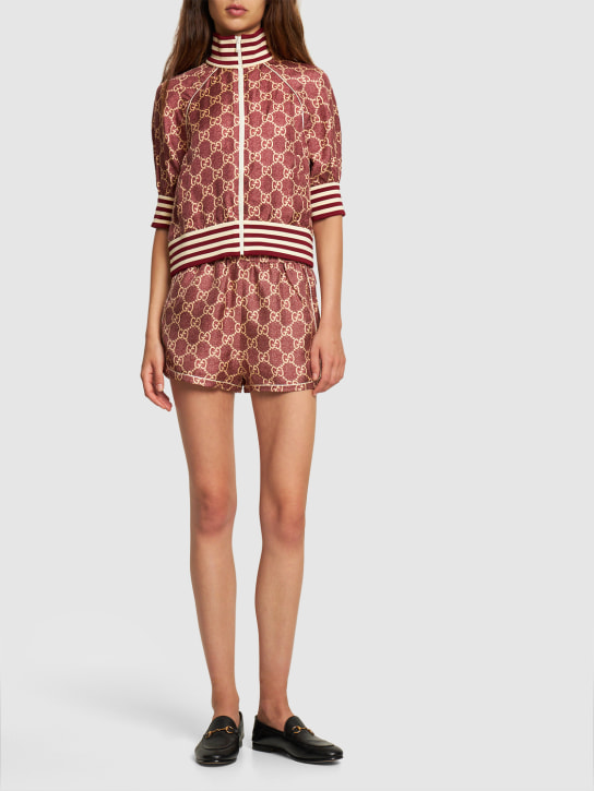 Gucci: Veste zippée en sergé de soie imprimé logo - Multicolore - women_1 | Luisa Via Roma