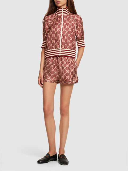 Gucci: Shorts in twill di seta con logo - Multicolore - women_1 | Luisa Via Roma