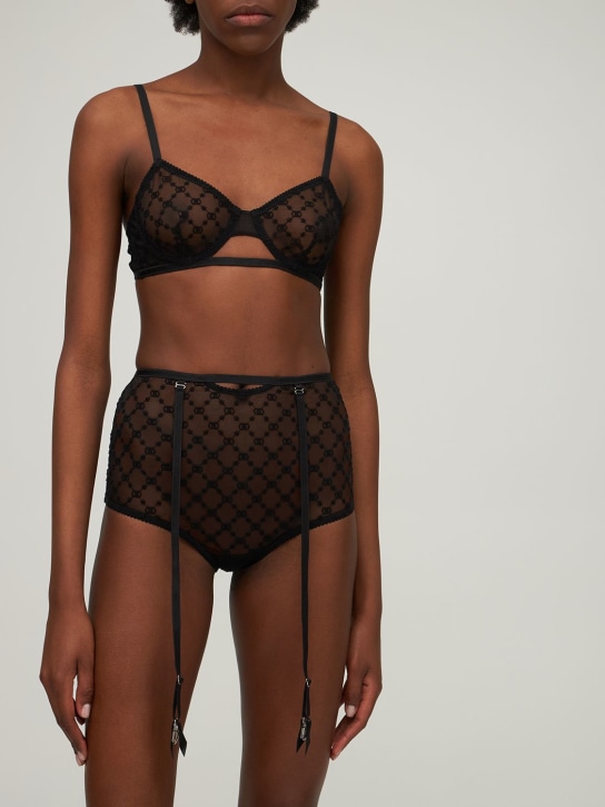 Gucci: Embroidered tulle underwear set - Black - women_1 | Luisa Via Roma