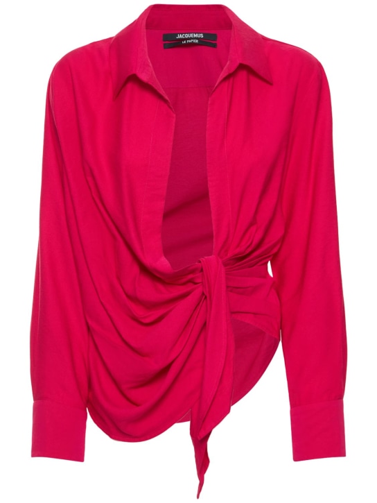 Jacquemus: La Chemise Bahia knotted viscose shirt - Pink - women_0 | Luisa Via Roma