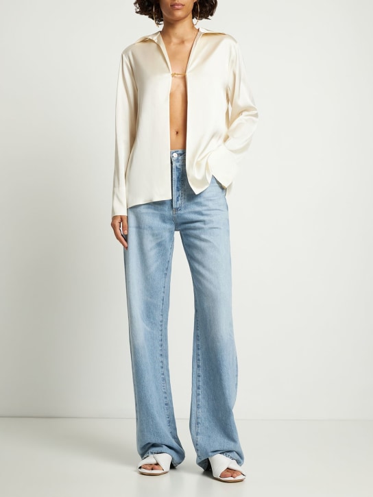Jacquemus: La Chemise Notte open satin shirt - Off-White - women_1 | Luisa Via Roma
