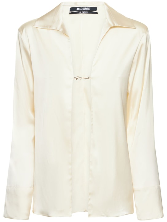 Jacquemus: La Chemise Notte open satin shirt - Off-White - women_0 | Luisa Via Roma