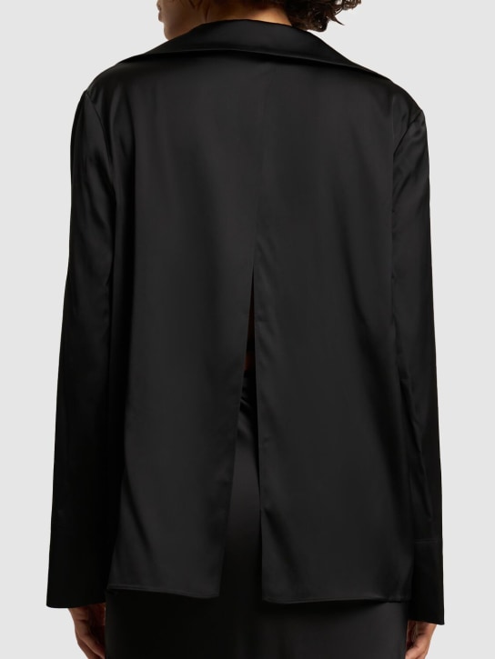 Jacquemus: La Chemise Notte开放式绸缎衬衫 - 黑色 - women_2 | Luisa Via Roma