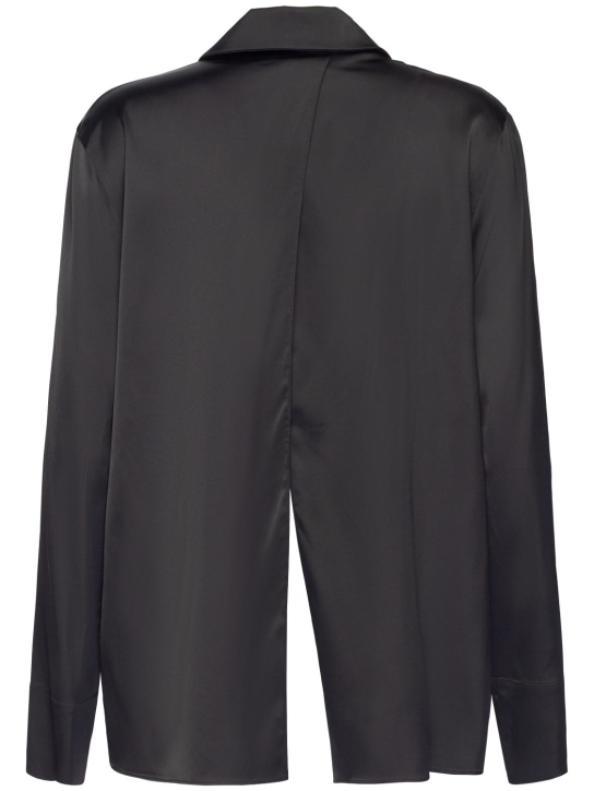 Jacquemus: La Chemise Notte开放式绸缎衬衫 - 黑色 - women_4 | Luisa Via Roma