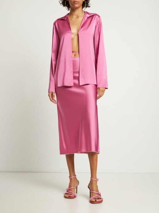 Jacquemus: La Chemise Notte open satin shirt - Pink - women_1 | Luisa Via Roma