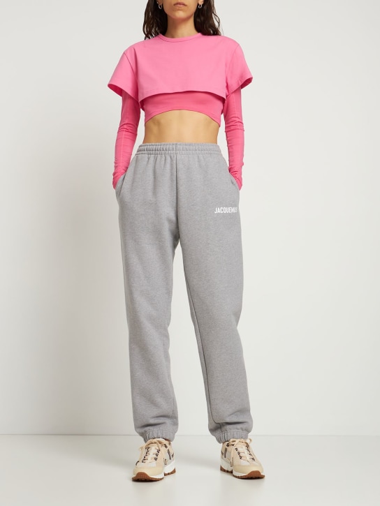 Jacquemus: Le Double T-Shirt 레이어드 코튼 티셔츠 - 핑크 - women_1 | Luisa Via Roma