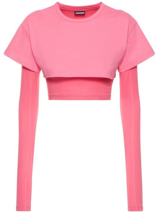 Jacquemus: Le Double T-Shirt layered cotton t-shirt - Pink - women_0 | Luisa Via Roma