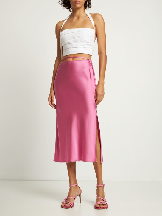 Jacquemus: La Jupe Notte stretch satin midi skirt - Pink - women_1 | Luisa Via Roma