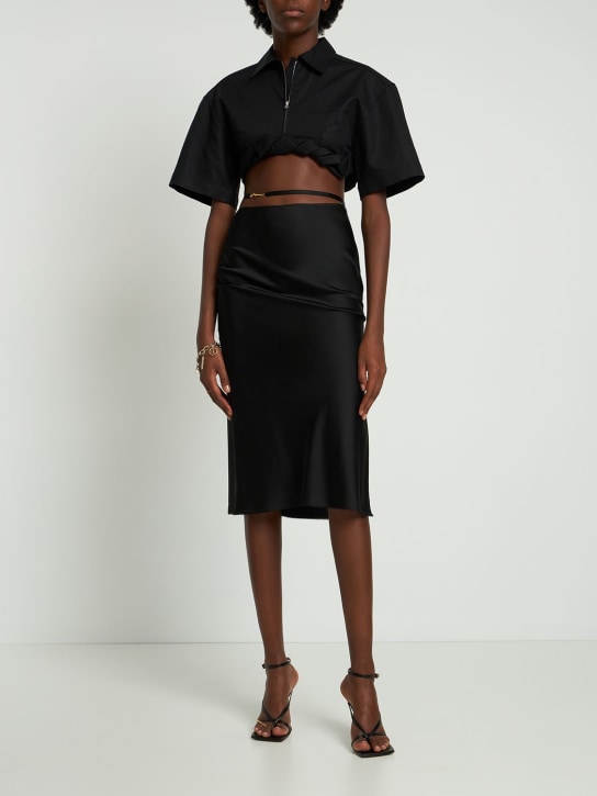 Jacquemus: La Jupe Notte stretch satin midi skirt - Siyah - women_1 | Luisa Via Roma