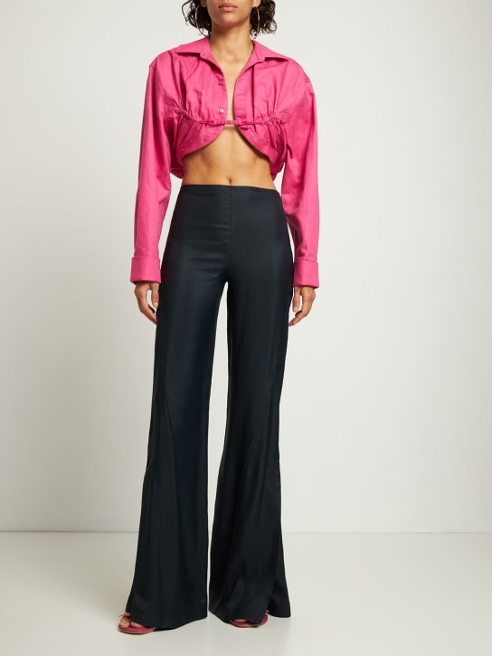 Jacquemus: Le Pantalon Soffio silk blend wide pants - Navy - women_1 | Luisa Via Roma