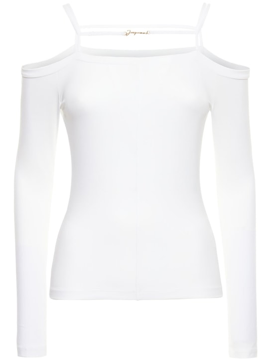 Jacquemus: Le T-Shirt Sierra sheer jersey top - Beyaz - women_0 | Luisa Via Roma